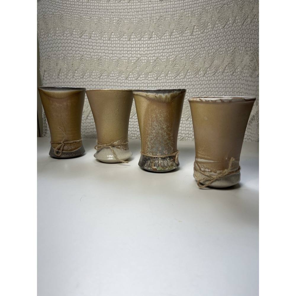 Set A Four Studio Or Pottery Tumblers Cups Signed Mason Earthy Ash Drip‎ Glaze